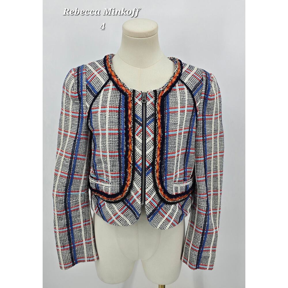 Rebecca Minkoff Multicolor Plaid Tweed Cropped Jacket – Size 4